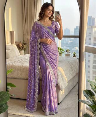 lavender embroidered satin saree 2