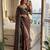 brown embroidered satin saree