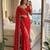 red embroidered satin saree