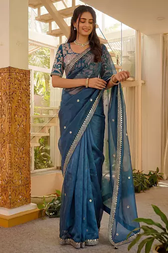 sky_blue embroidered art_silk saree