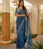 sky_blue embroidered art_silk saree