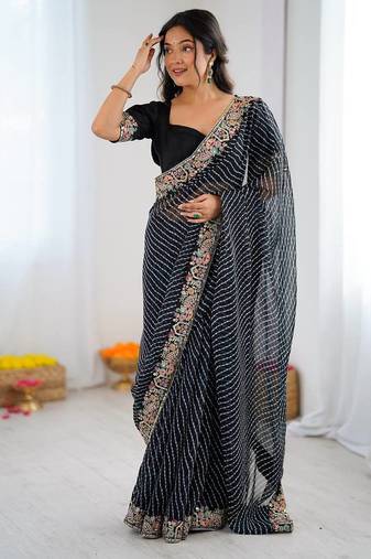 black embroidered faux_georgette saree