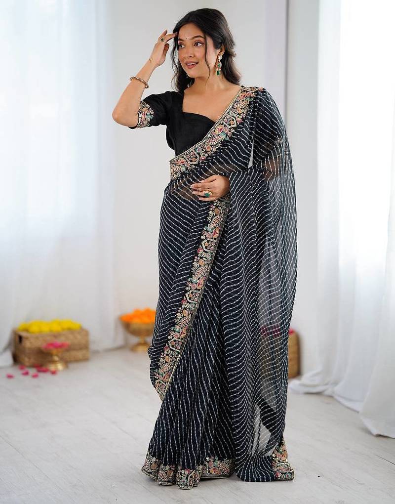 black embroidered faux_georgette saree