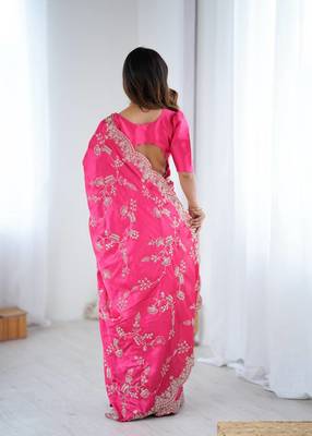 pink embroidered satin saree 4