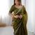 olive embroidered satin saree