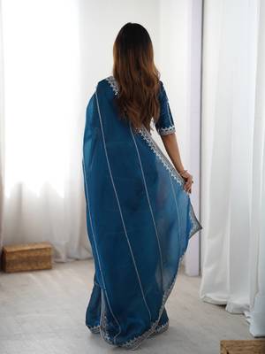 blue embroidered satin saree 2