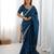 blue embroidered satin saree