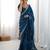 blue embroidered satin saree