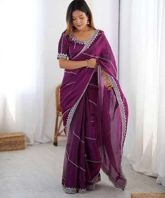 purple embroidered satin saree 4