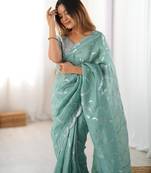 parrot_green embroidered art_silk saree