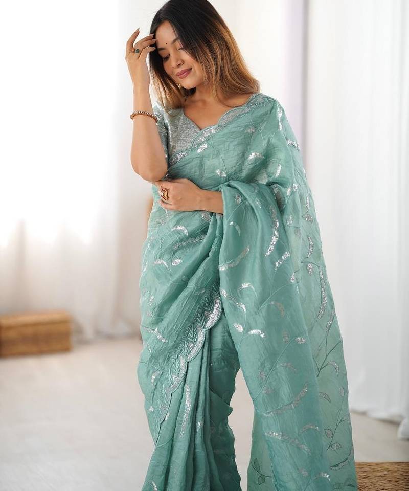 parrot_green embroidered art_silk saree