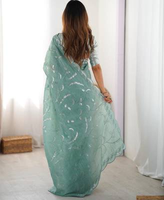 parrot_green embroidered art_silk saree 4