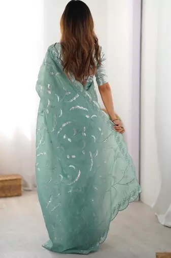 parrot_green embroidered art_silk saree