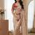 Cream Color Embroidery theard Work Satin Saree