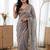 Grey Color Embroidery theard Work Satin Saree