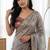 Grey Color Embroidery theard Work Satin Saree