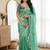 Sea Green Color Embroidery theard Work Satin Saree