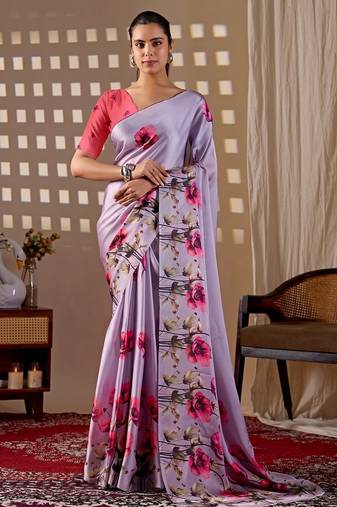 Elegant Lavender Floral Printed Saree for Women