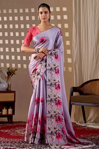 Elegant Lavender Floral Printed Saree for Women
