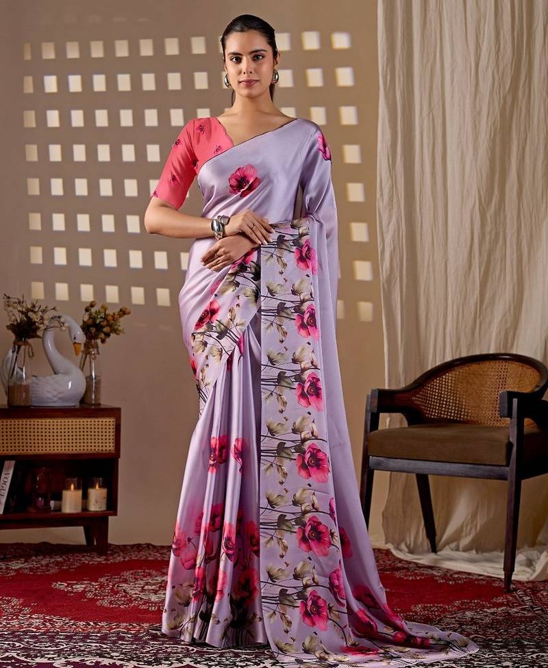 Elegant Lavender Floral Printed Saree for Women