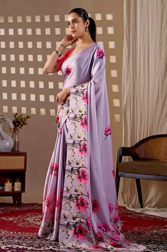 Elegant Lavender Floral Printed Saree for Women