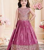 Designer chinon silk embroidered work wedding lehenga for kids