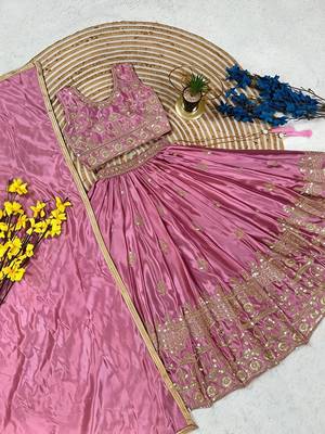 Designer chinon silk embroidered work wedding lehenga for kids 2