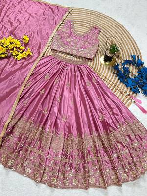 Designer chinon silk embroidered work wedding lehenga for kids 3