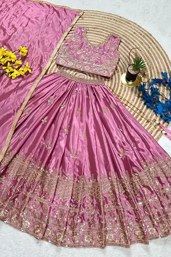 Designer chinon silk embroidered work wedding lehenga for kids