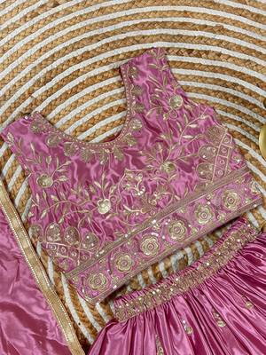 Designer chinon silk embroidered work wedding lehenga for kids 4