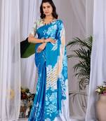 Elegant Blue Floral Printed Saree for Women