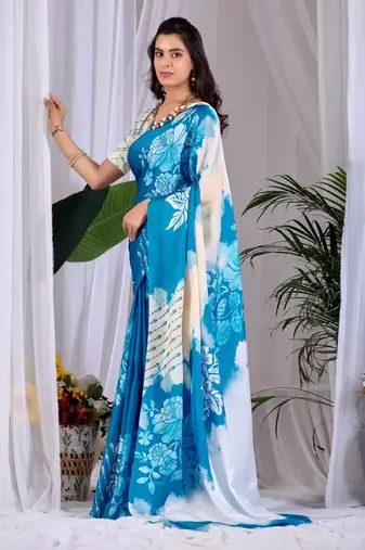 Elegant Blue Floral Printed Saree for Women