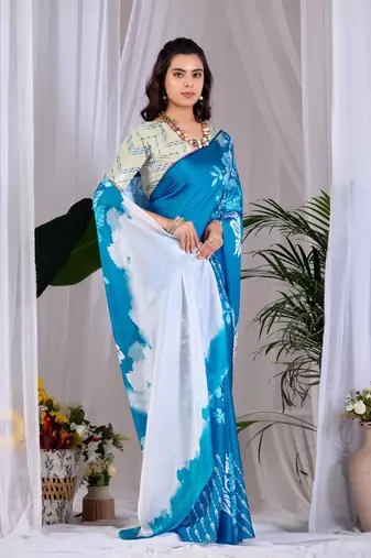 Elegant Blue Floral Printed Saree for Women