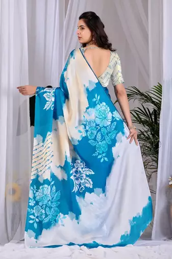 Elegant Blue Floral Printed Saree for Women
