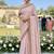 Metallic silk party wear saree in pink with embroidery work & crystal stone work