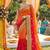 Pure georgette wedding wear saree in red & orange with embroidery work & crystal stone work