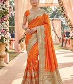 Model silk wedding wear saree in orange with embroidery work & crystal stone work