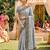 Metallic silk party wear saree in grey with embroidery work & crystal stone work
