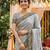 Metallic silk party wear saree in grey with embroidery work & crystal stone work