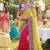 Pure chiffon silk party wear saree in yellow & pink with embroidery & crystal stone work