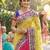 Pure chiffon silk party wear saree in yellow & pink with embroidery & crystal stone work