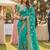 Slub chiffon wedding wear saree in turquoise with embroidery work & crystal stone work