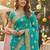 Slub chiffon wedding wear saree in turquoise with embroidery work & crystal stone work