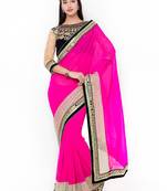 Pure georgette party wear saree in pink with embroidery work