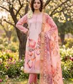 pink digital print rayon cotton suit set with organza dupatta