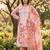 pink digital print rayon cotton suit set with organza dupatta