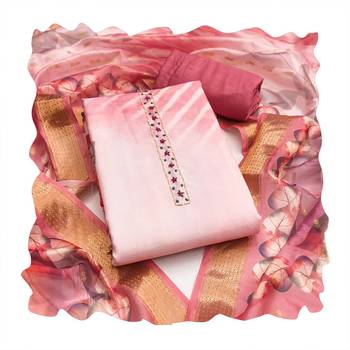 pink digital print rayon cotton suit set with organza dupatta 2