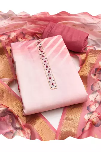 pink digital print rayon cotton suit set with organza dupatta