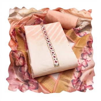 peach digital print rayon cotton suit set with organza dupatta 2