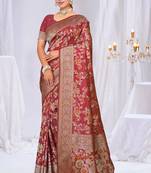  Dusty Mauve silk blend Sarees with Zari & Thread Work | Floral Woven Festive Saree
